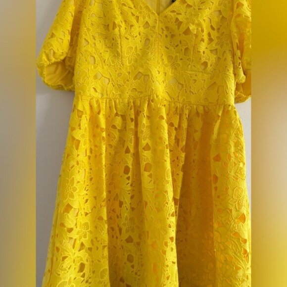 Prabal Gurung Yellow Lace women short sleeve Mini Dress PLUS size 14W - Picture 5 of 11